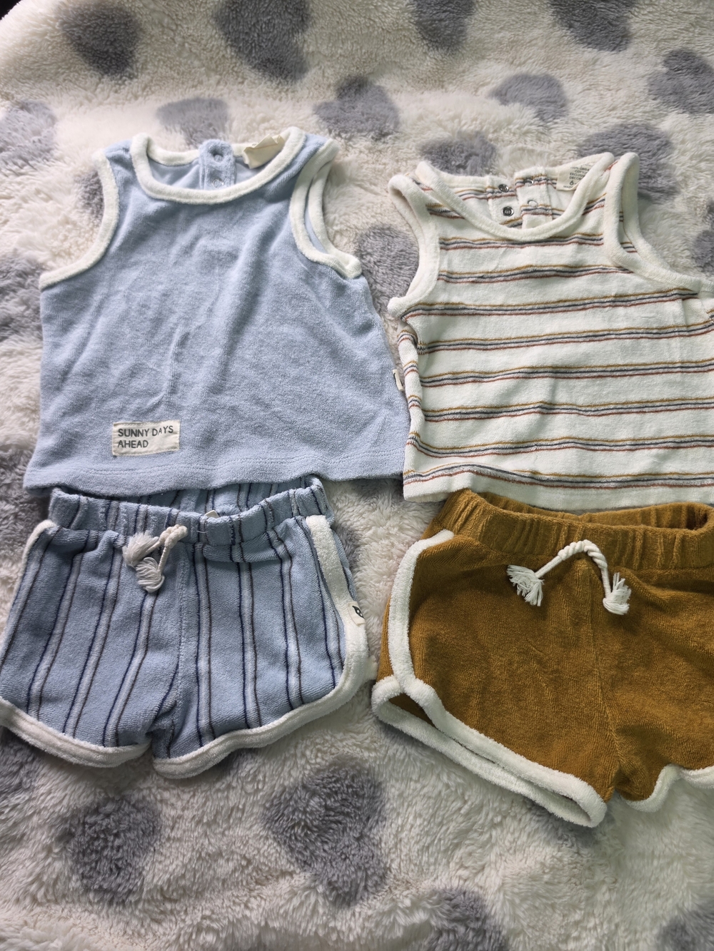 Easy Peasy 2 Set Blue & Cream Tank & Striped Shorts Set - Cream, Orange & Yellow